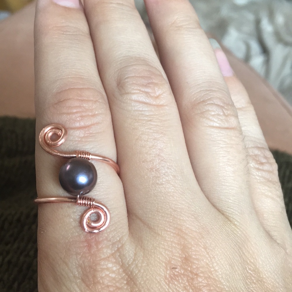 Black pearl copper wire wrapped ring